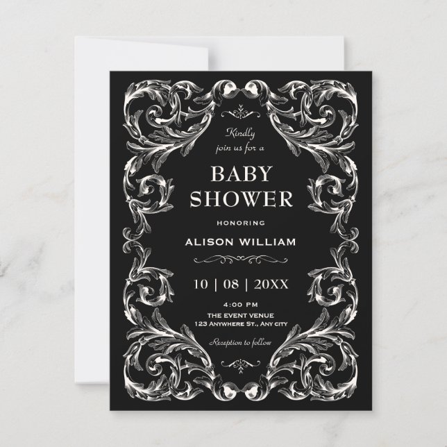 Black Vintage Gothic baby shower Invitation (Front)