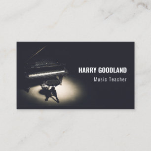Black vintage grand piano business card