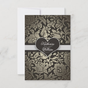 black vintage heart wedding RSVP cards