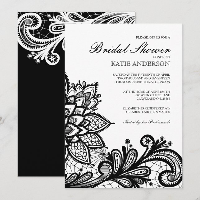 Black Vintage Lace Bridal Shower Invitation (Front/Back)