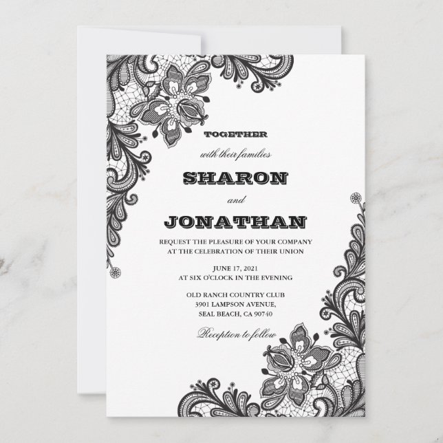 Black Vintage Lace Elegant Wedding Invitation (Front)