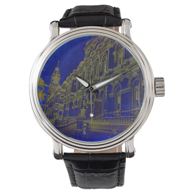 Black Vintage Leather Watch (Front)