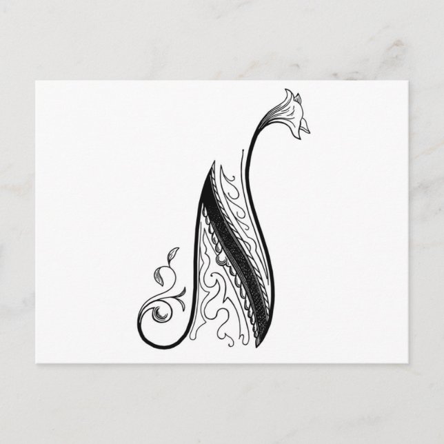 Black Vintage Monogram N Script Floral Postcard (Front)