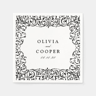 Black Vintage Ornate Classic Monogram Wedding Napkin