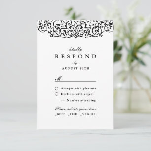 Black Vintage Ornate Classic Wedding RSVP Card