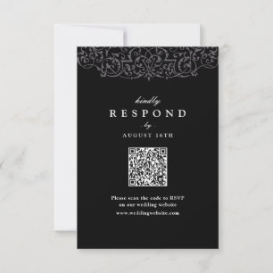 Black Vintage Ornate Frame Classic QR Code RSVP Card