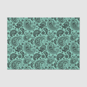 Black Vintage Paisley Over Mint-Green Background Tissue Paper