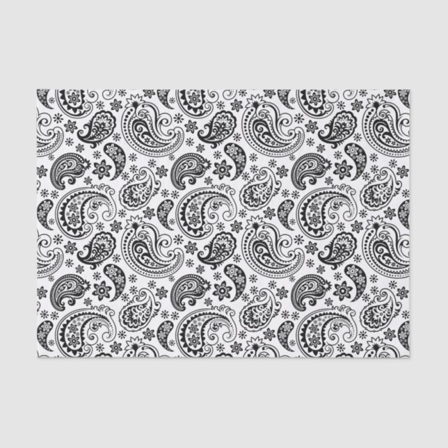 Black Vintage Paisley Over White Background Tissue Paper (Front)