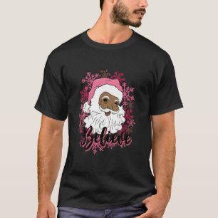 Black Vintage Pink Afro Santa Claus Pink Christmas T-Shirt