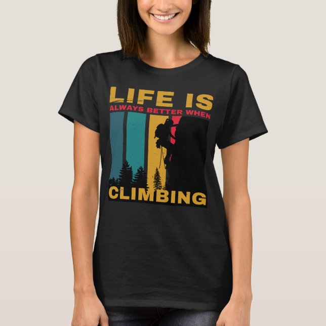 Black Vintage Retro Climbing Camping Camp T-Shirt (Front)