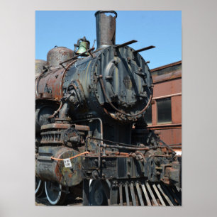 Black Vintage Rusty Steam locomotive Train Engine Poster
