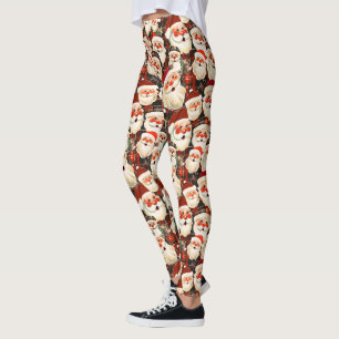 Black Vintage Santa Claus Tartan Plaid Christmas Leggings
