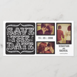 Black Vintage Save the Date Typography Photo Card