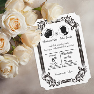 Black Vintage Silhouette Wedding with Typography Invitation
