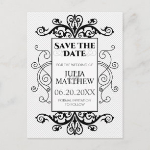 Black Vintage Swirls Wedding Save The Date Announcement Postcard