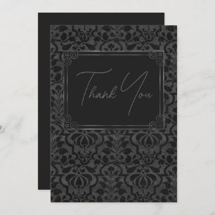 Black Vintage Victorian Damask With Foil Border Thank You Card
