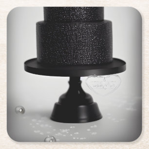 Black Vintage Wedding Cake & Stand Square Paper Coaster