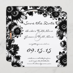 Black Vintage Wildflower Floral Wedding Invitation