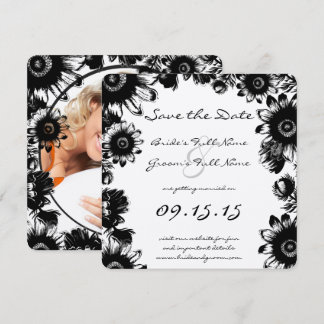 Black Vintage Wildflower Floral Wedding Invitation