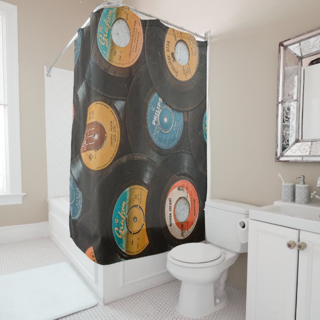 Black Vinyl Classic Records Shower Curtain (In Situ)