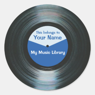 Black Vinyl Music Record Label Stickers Blue