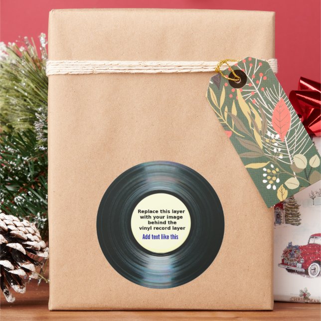 Black Vinyl Music Record Label With Your Photo (Holiday)