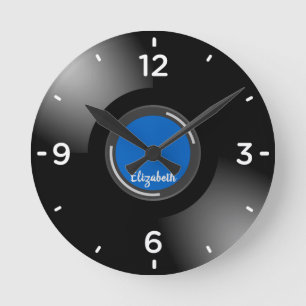Black Vinyl Music Record Monogram  Wall Clock
