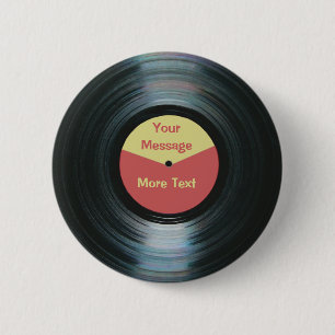Black Vinyl Music Red and Yellow Record Label 6 Cm Round Badge