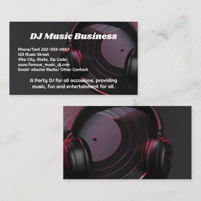 Black Vinyl Record Dj Party Music Deejay DJs Business Card (Front/Back)