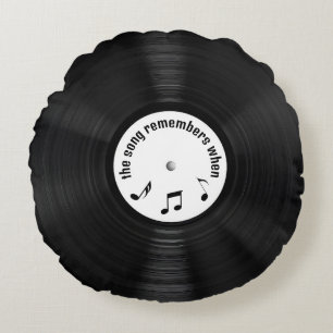 Black Vinyl Record With Song Title Round Cushion