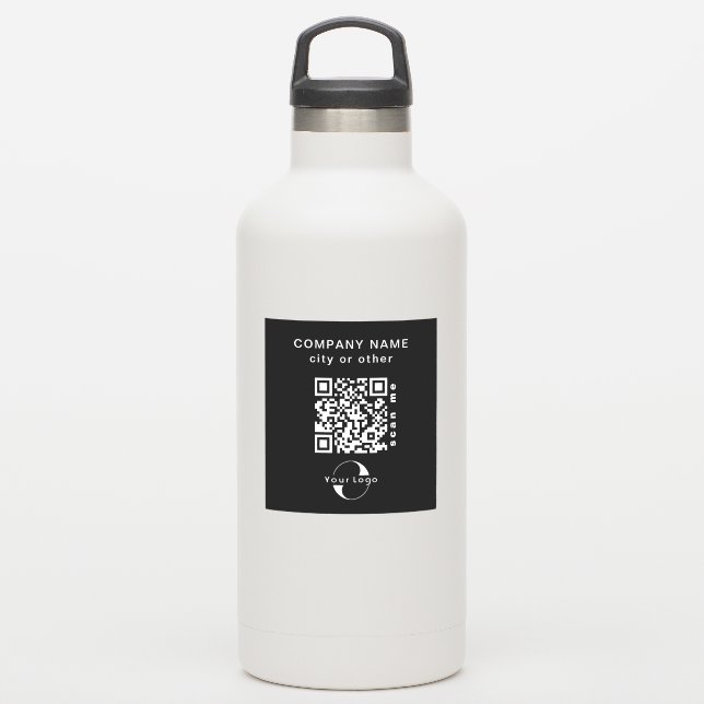 Black Vinyl square Business QR code Water Bottle (Waterbottle)