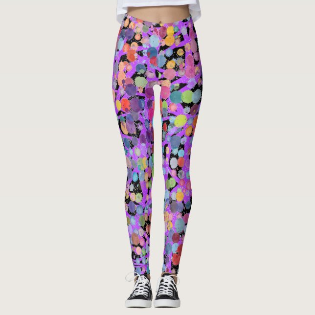 Black Violet and Watercolor Yoga Pants Leggings (Front)