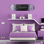 Black violet lavender glitter dust name elegant skateboard<br><div class="desc">A black background. Personalise and add your name.  Decorated with violet,  lavender coloured faux glitter dust. The name is written with a modern hand lettered style script.</div>