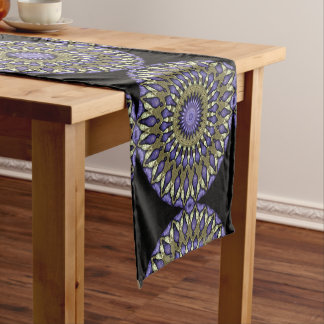 Black Violet Purple Faux Gold Mandala Pattern Short Table Runner