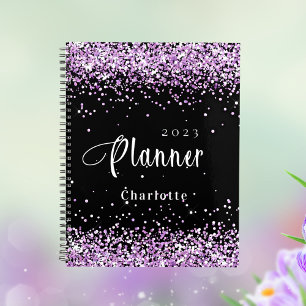 Black violet purple glitter name appointment 2026 planner