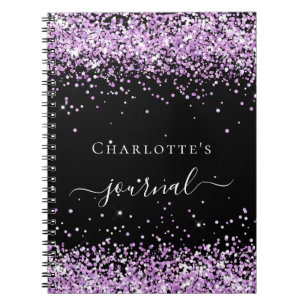 Black violet purple glitter name script journal