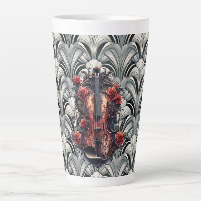 Black Violin in Art Deco GMajor Ceramic Latte Mug (Front)