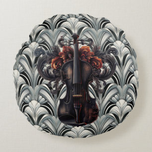 Black Violin in Art Deco GMajor Round Throw Pillow