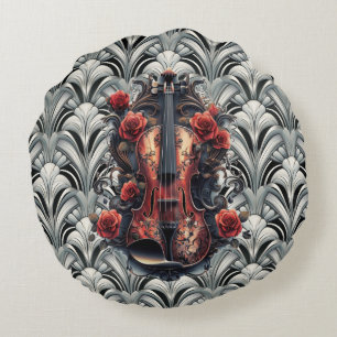 Black Violin in Art Deco GMajor Round Throw Pillow