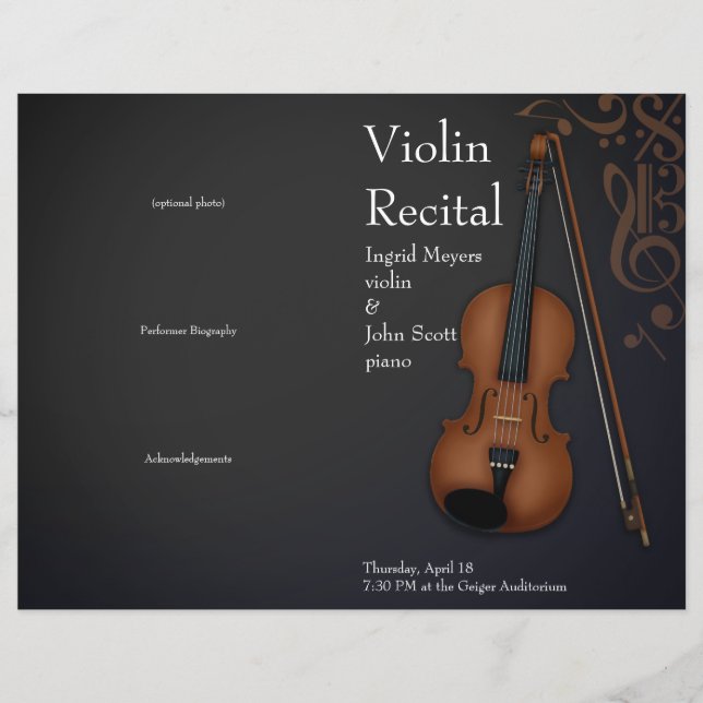 Black Violin Viola Folded Recital Concert Program (Front)