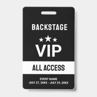 Black VIP Backstage All Access Pass ID Badge