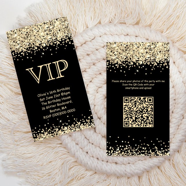 Black VIP Birthday Invitation QR Code Photo Share (Creator Uploaded)