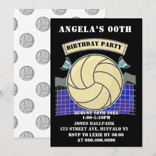 Black Volleyball Birthday Party Invites