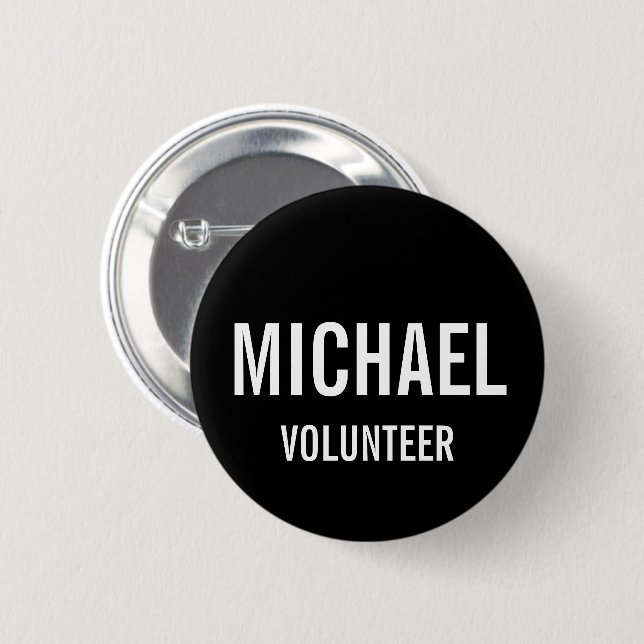 Black Volunteer Badge with Custom Name  (Front & Back)