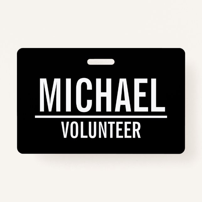 Black Volunteer Badge with Custom Name ID Badge (Front)