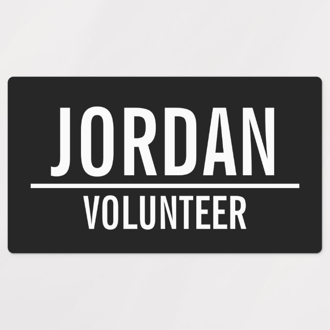 Black Volunteer Badge with Custom Name Labels (Design 1)