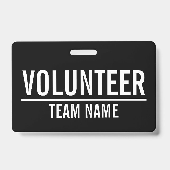 Black Volunteer with Custom Team Name ID Badge (Front)