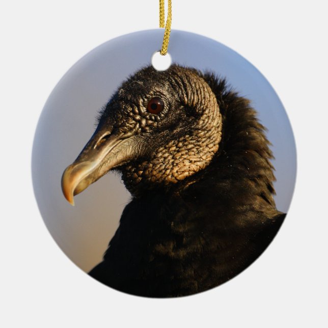 black vulture face ceramic tree decoration (Front)