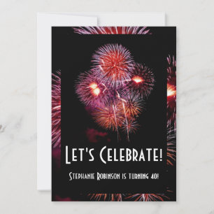 Black w/ Fireworks Birthday Party Invitations