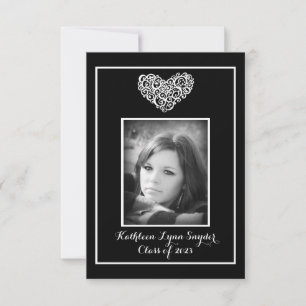 Black w/White Swirly Heart - 3x5 Grad Announcement